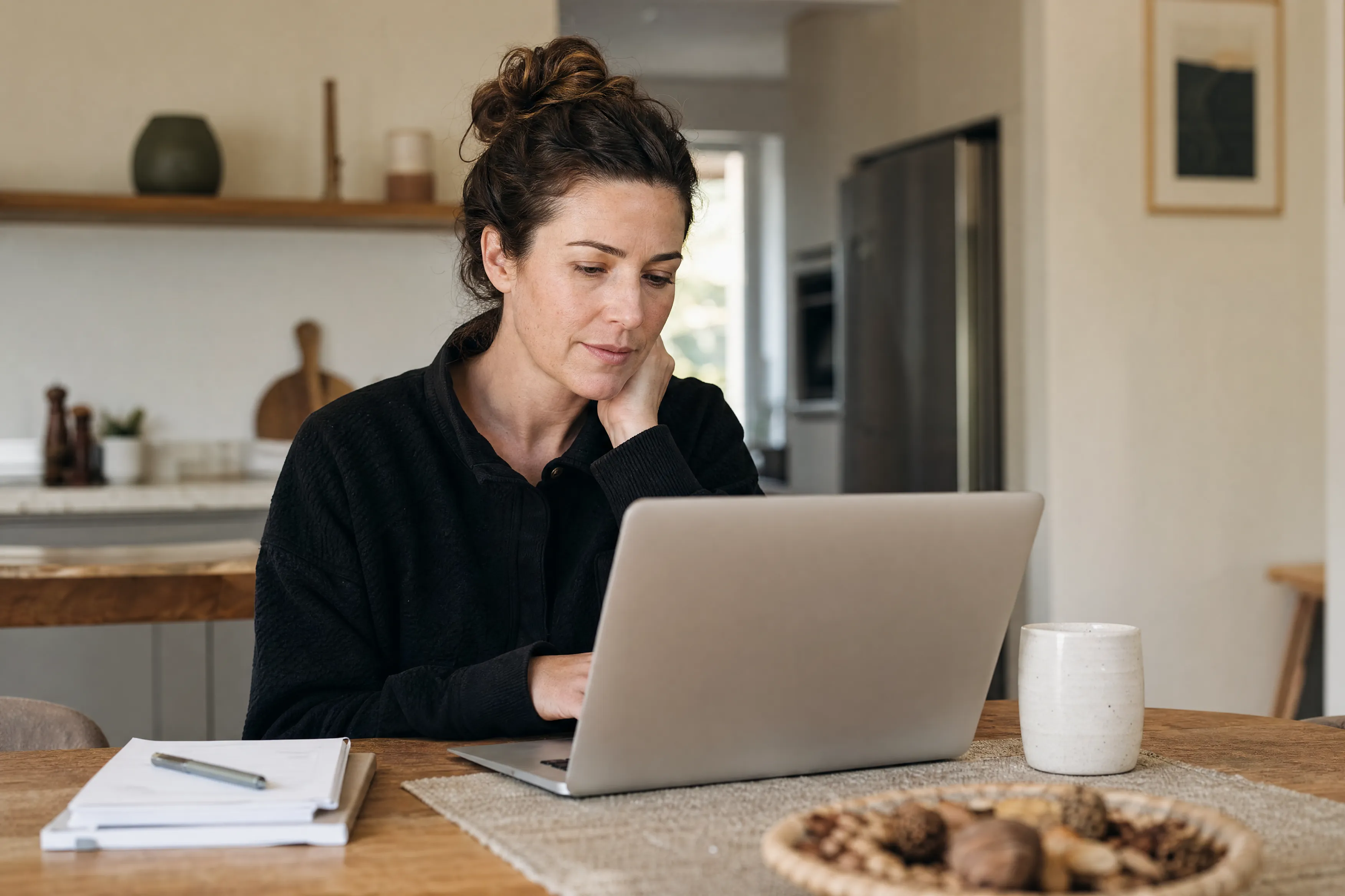 Owner checking funding options on a laptop at home