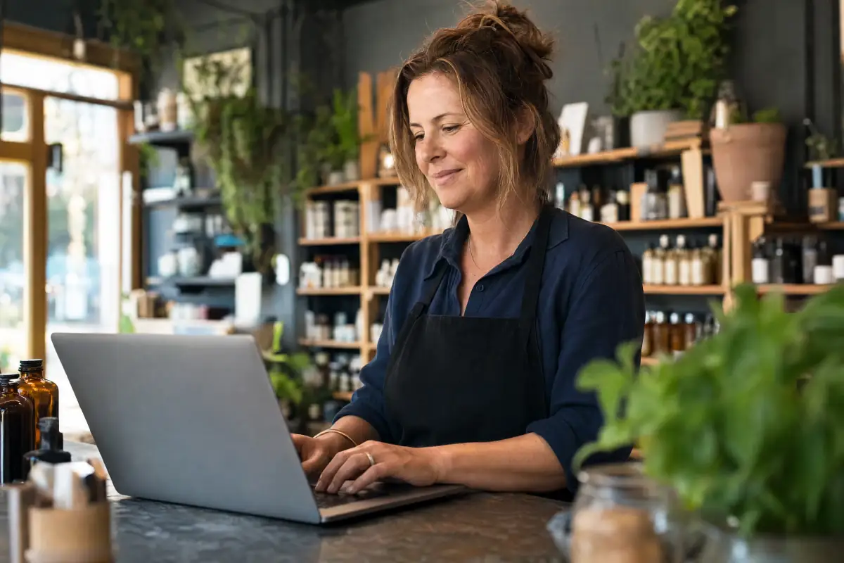 Business owner checking an application timeline on a phone