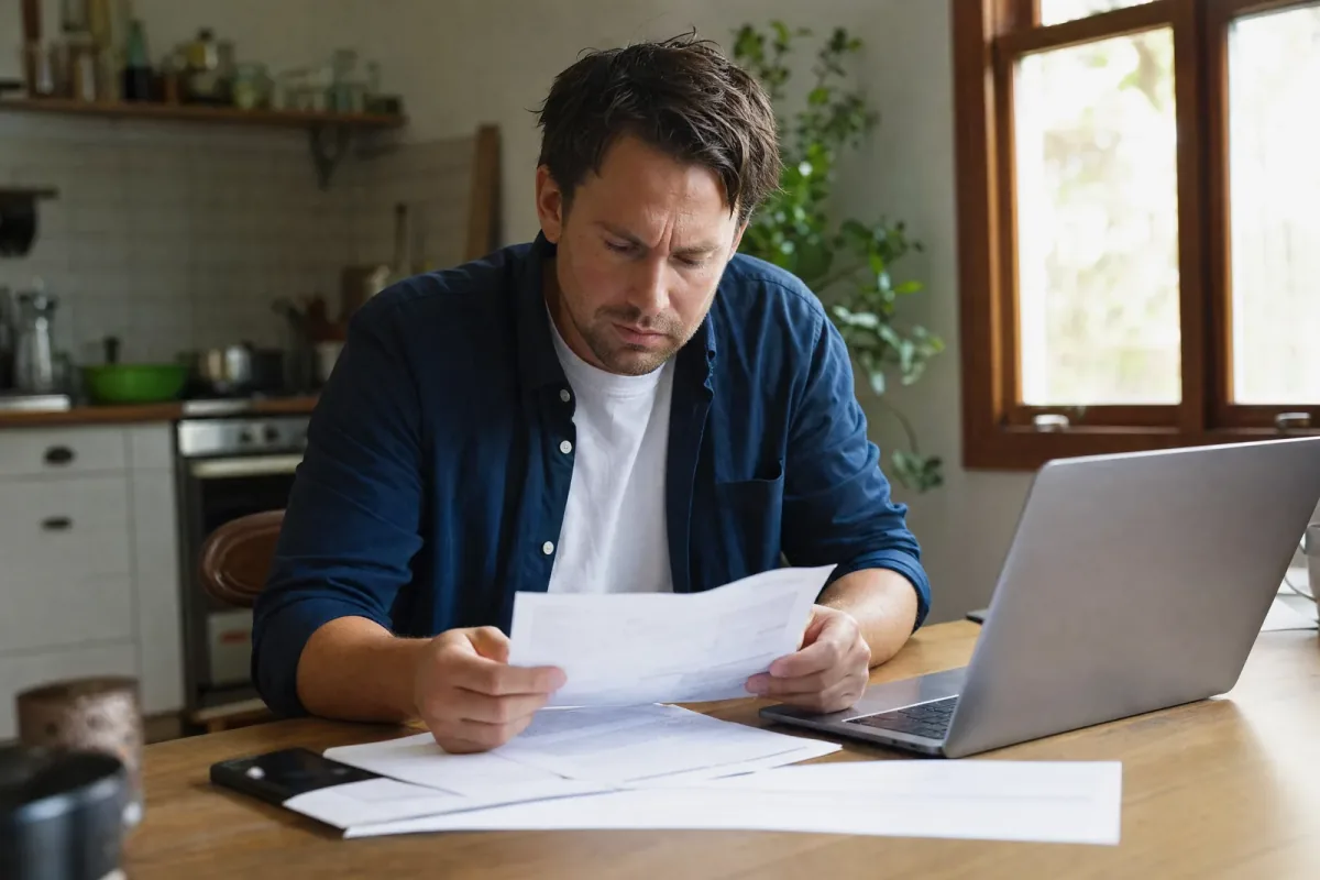 Business owner working through funding costs at his kitchen table